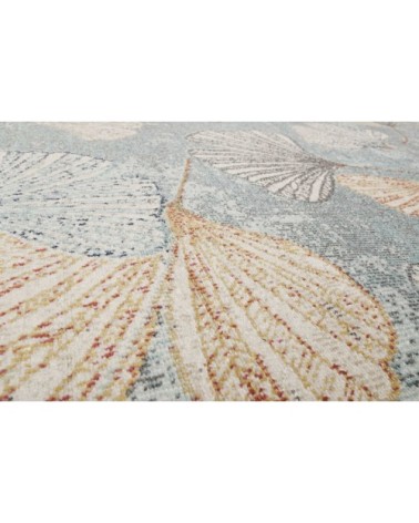 Tapis exterieur design motif floral tissé plat bleu 133x200