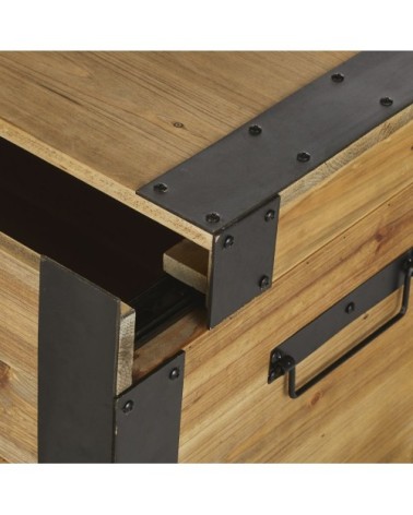 Malle en bois de sapin et métal noir