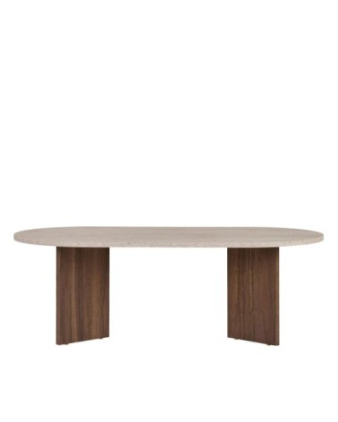 Table basse ovale en bois et effet travertin - beige