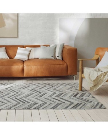 Tapis exterieur tissé plat motif chevrons vintage gris 80x150