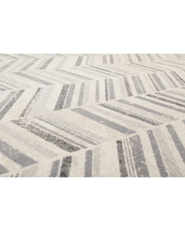 Tapis exterieur tissé plat motif chevrons vintage gris 80x150