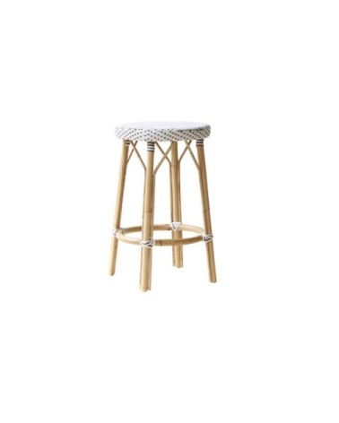 Tabouret en rotin et fibre synthétique 68cm blanc