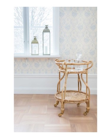 Desserte ronde 2 plateaux en rotin avec roulettes