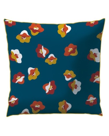 Set de 2 taies d’oreiller imprimées percale BIO Bleu Paon 50x70cm