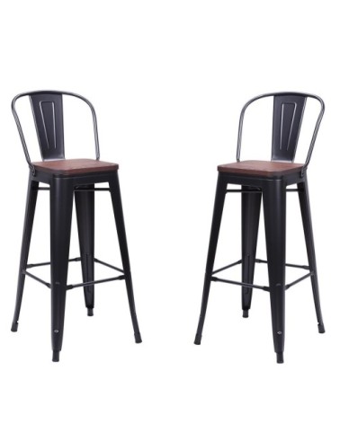 2 Chaises de bar en acier gris et bois foncé