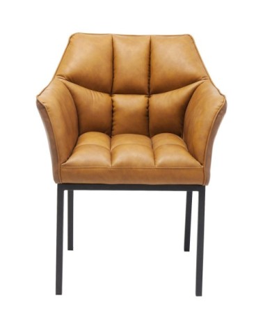 Chaise avec accoudoirs en cuir marron et acier