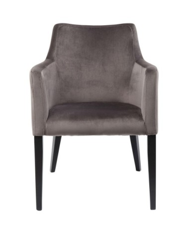 Chaise avec accoudoirs en velours gris et hêtre laqué noir