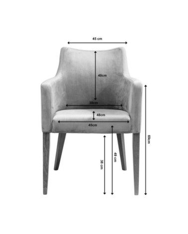 Chaise avec accoudoirs en velours gris et hêtre laqué noir