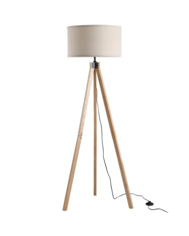 Lampadaire trépied style scandinave H152 cm bois de pin lin beige