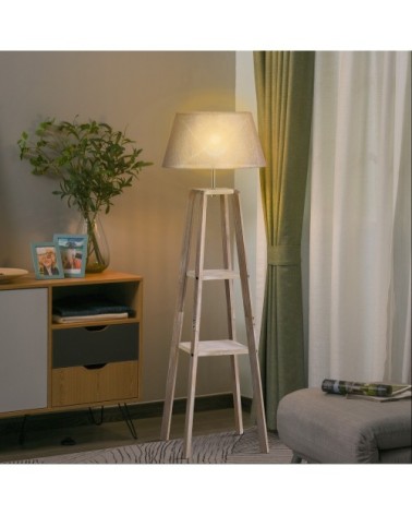 Lampadaire design contemporain 2 étagères H148 cm pin lin gris