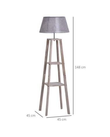 Lampadaire design contemporain 2 étagères H148 cm pin lin gris