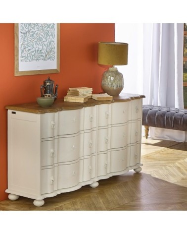 Commode double plateau chêne 6 tiroirs blanc
