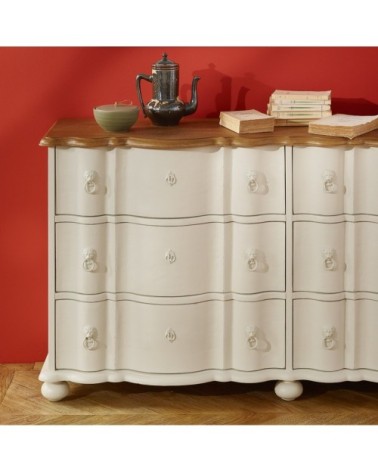 Commode double plateau chêne 6 tiroirs blanc