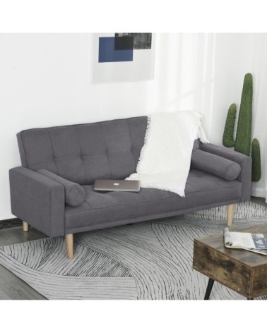 Canapé convertible 3 places design scandinave lin gris