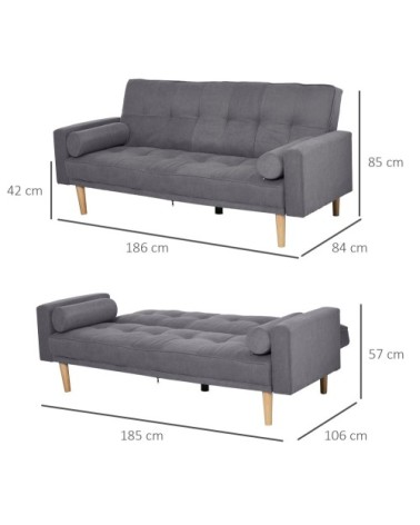 Canapé convertible 3 places design scandinave lin gris
