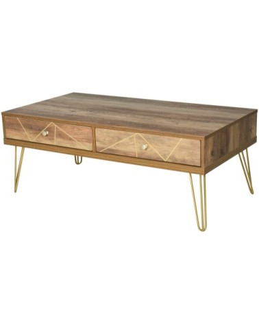 Table basse en bois lignes dorées peintes à la main