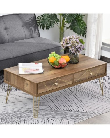 Table basse en bois lignes dorées peintes à la main