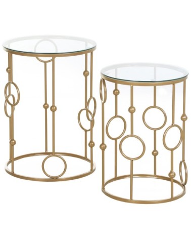Tables gigognes lot de 2 tables basses style art déco doré verre