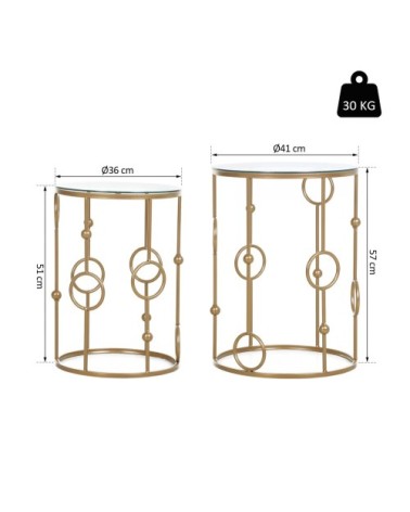 Tables gigognes lot de 2 tables basses style art déco doré verre