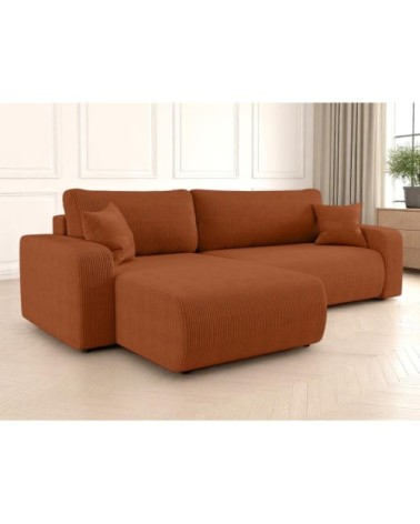 Canapé d'angle max réversible et convertible velours côtelé terracotta