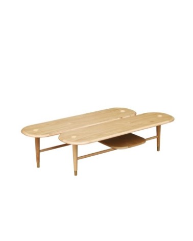 Table basse  en chêne et pieds laiton