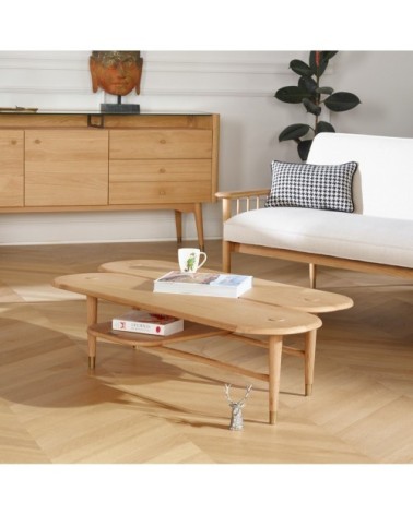 Table basse  en chêne et pieds laiton