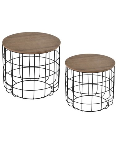 Lot de 2 tables basses gigognes encastrables noir bois