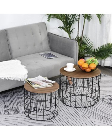 Lot de 2 tables basses gigognes encastrables noir bois