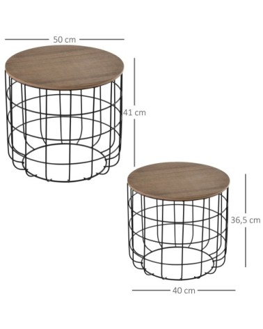 Lot de 2 tables basses gigognes encastrables noir bois