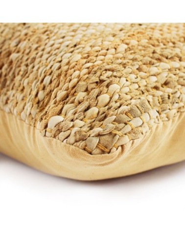 Coussin en cuir tressé jaune 70x70