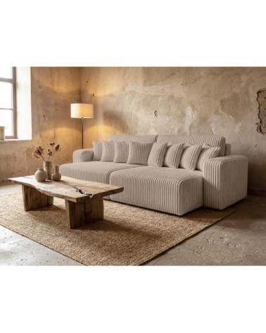 Canapé droit 4 places double méridienne velours côtelé épais taupe