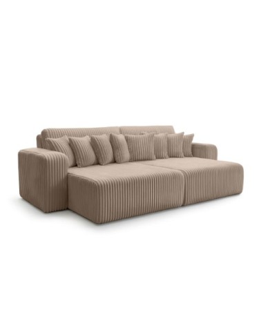 Canapé droit 4 places double méridienne velours côtelé épais taupe