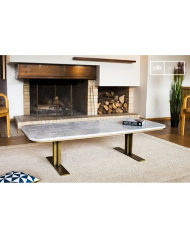 Table basse en laiton et marbre blanc