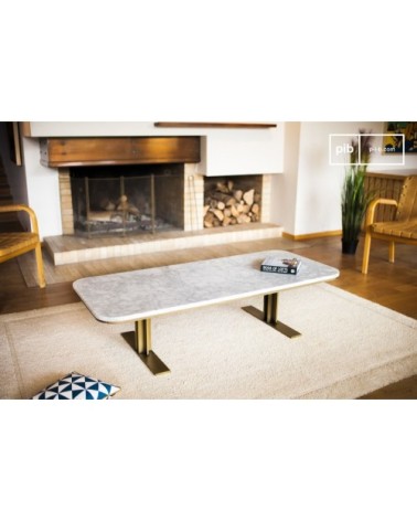 Table basse en laiton et marbre blanc