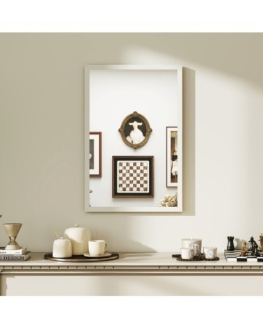 Miroir mural rectangulaire 60 x 40 cm cadre bois blanc