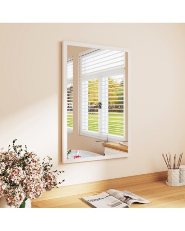 Miroir mural rectangulaire 60 x 40 cm cadre bois blanc