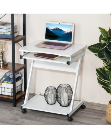 Bureau mobile tablette coulissante métal blanc