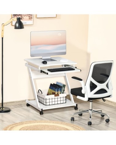 Bureau mobile tablette coulissante métal blanc