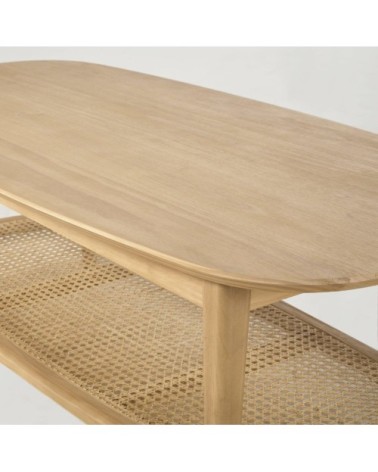 Table basse 2 plateaux en pin cannage en rotin L115