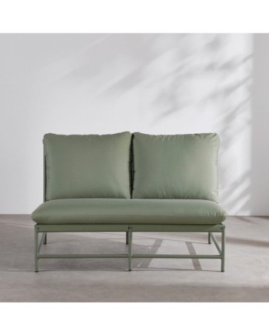Canapé de jardin 2 places en aluminium, textilène et coussins en polyester recyclé vert kaki