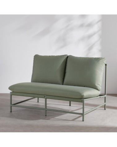 Canapé de jardin 2 places en aluminium, textilène et coussins en polyester recyclé vert kaki