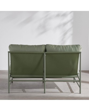 Canapé de jardin 2 places en aluminium, textilène et coussins en polyester recyclé vert kaki
