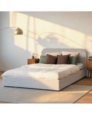 Lit double avec coffre 160x200 cm en tissu gris/beige