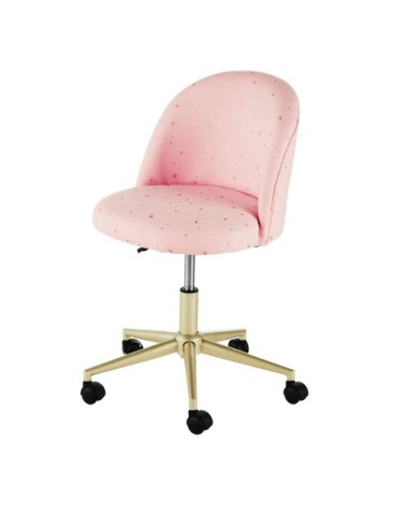 Chaise de bureau rose à roulettes et métal coloris laiton