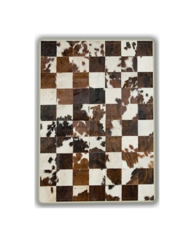 Tapis ethnique patchwork en peau de vache beige 140x200