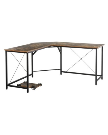 Bureau d'angle design industriel aspect vieux bois métal noir