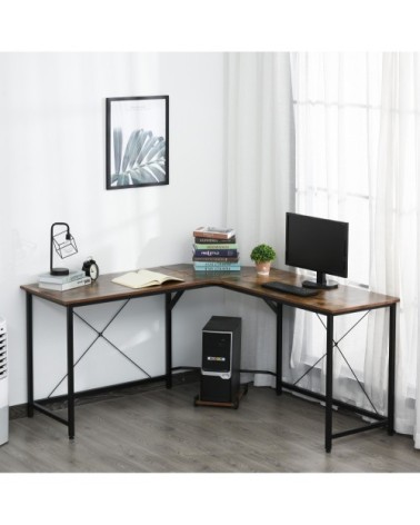 Bureau d'angle design industriel aspect vieux bois métal noir