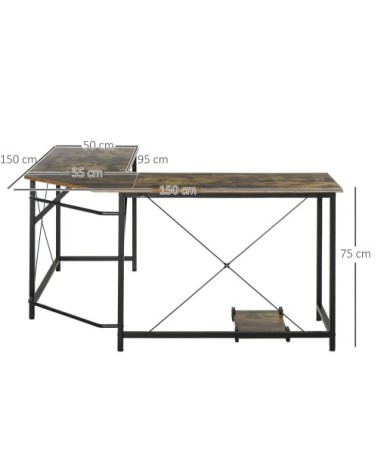 Bureau d'angle design industriel aspect vieux bois métal noir