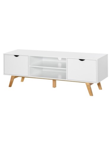 Meuble TV style scandinave 2 portes 2 niches blanc bois hévéa