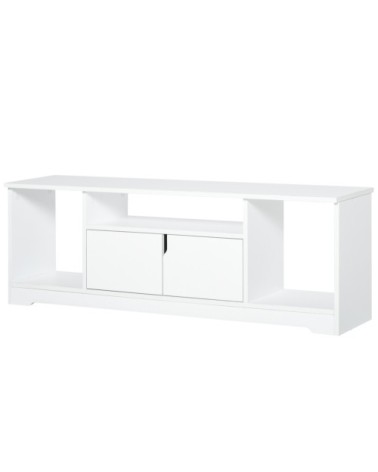 Meuble TV design 3 niches placard 2 portes panneaux particules blanc